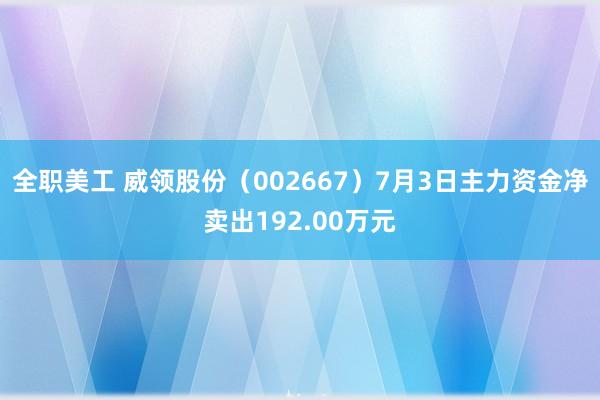 全职美工 威领股份（002667）7月3日主力资金净卖出192.00万元