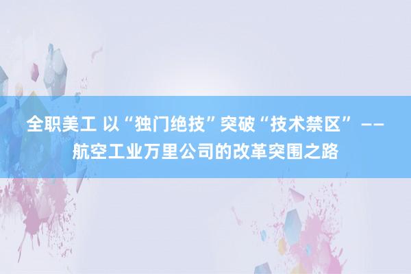 全职美工 以“独门绝技”突破“技术禁区” ——航空工业万里公司的改革突围之路